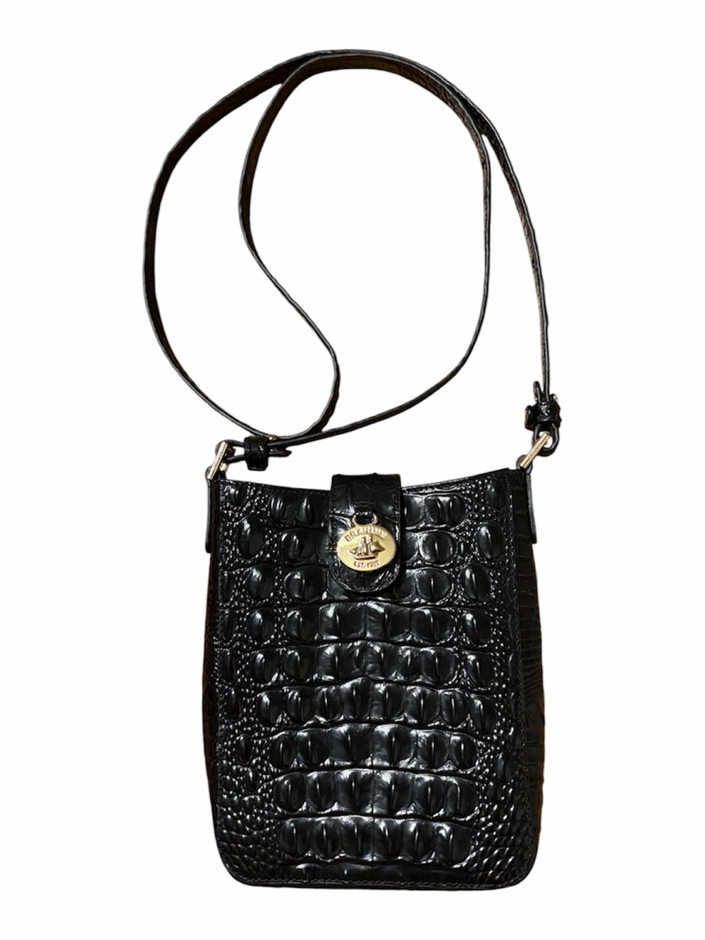 BRAHMIN Marley Melbourne - black glossy adjustable crossbody - w/ gold accents